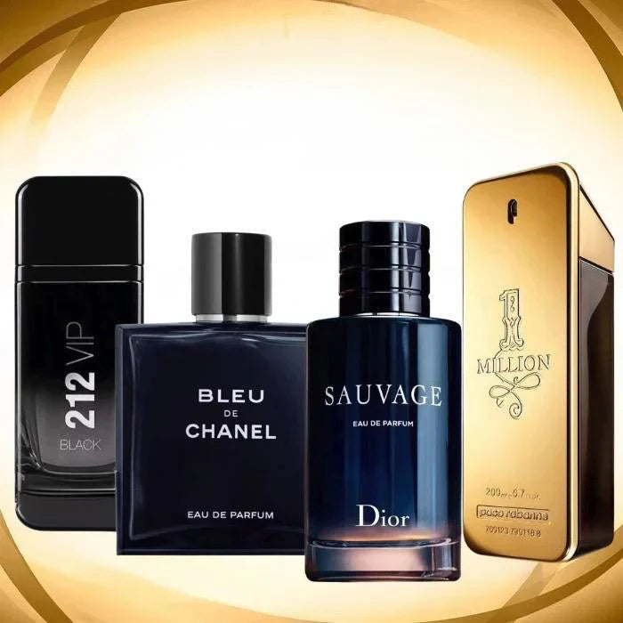 KIT 4 Perfumes Masculinos - Sauvage Dior | Bleu de Chanel | 212 Vip Black | 1 Million